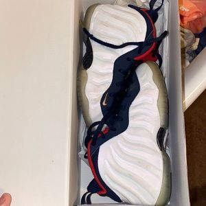 toddler foamposite white red & navy